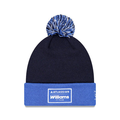 Pictured is this Atlassian Williams F1 Team Essential Bobble Knit Beanie hat in navy. 1