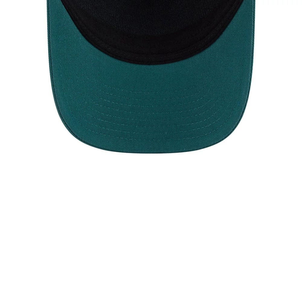 Pictured is this Womens NFL Philadelphia Eagles 9FORTY M-Crown A-Frame Trucker cap in dark green. 7