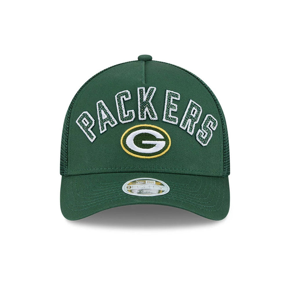 Pictured is this Womens NFL Green Bay Packers 9FORTY M-Crown A-Frame Trucker cap in dark green. 2