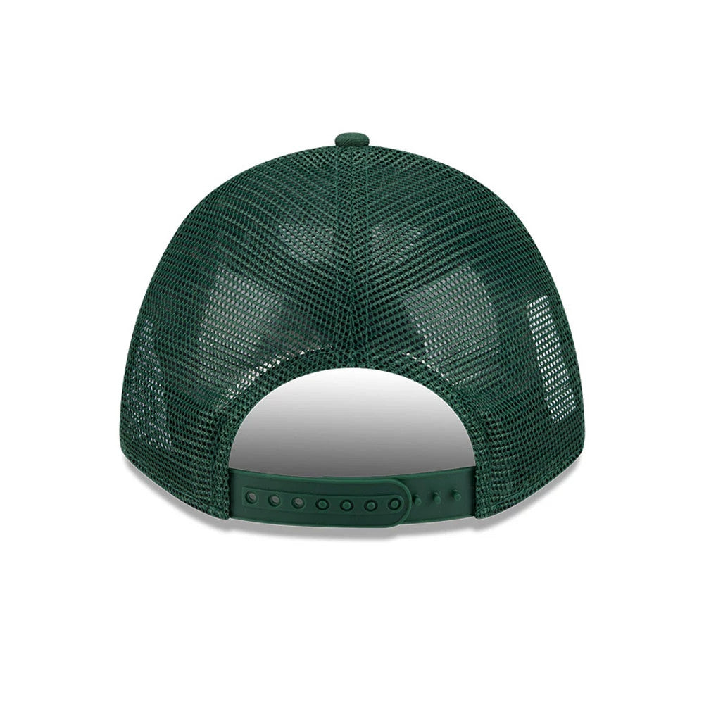 Pictured is this Womens NFL Green Bay Packers 9FORTY M-Crown A-Frame Trucker cap in dark green. 4