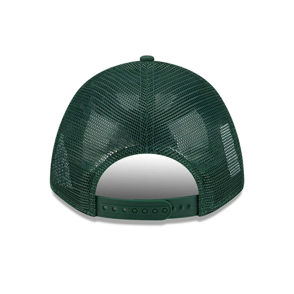 Pictured is this Womens NFL Green Bay Packers 9FORTY M-Crown A-Frame Trucker cap in dark green. 4
