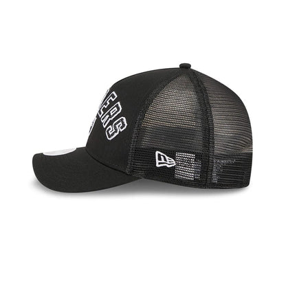 Pictured is this Womens NFL Las Vegas Raiders 9FORTY M-Crown A-Frame Trucker cap in black. 5