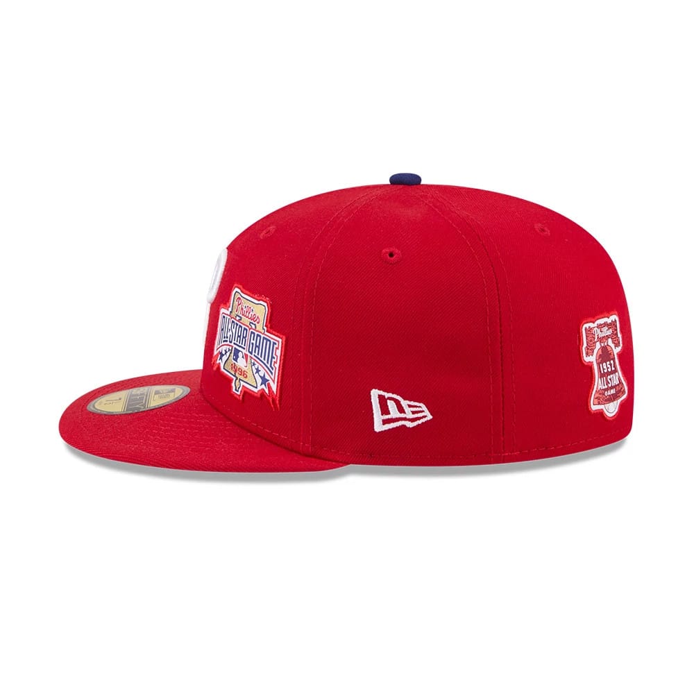 Pictured is this MLB All Star Game Philadelphia Phillies 59FIFTY Fitted cap in red. 5