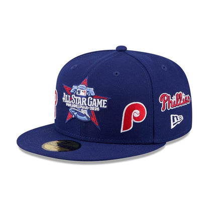 Pictured is this MLB All Star Game Philadelphia Phillies 59FIFTY Fitted cap in dark blue. 1