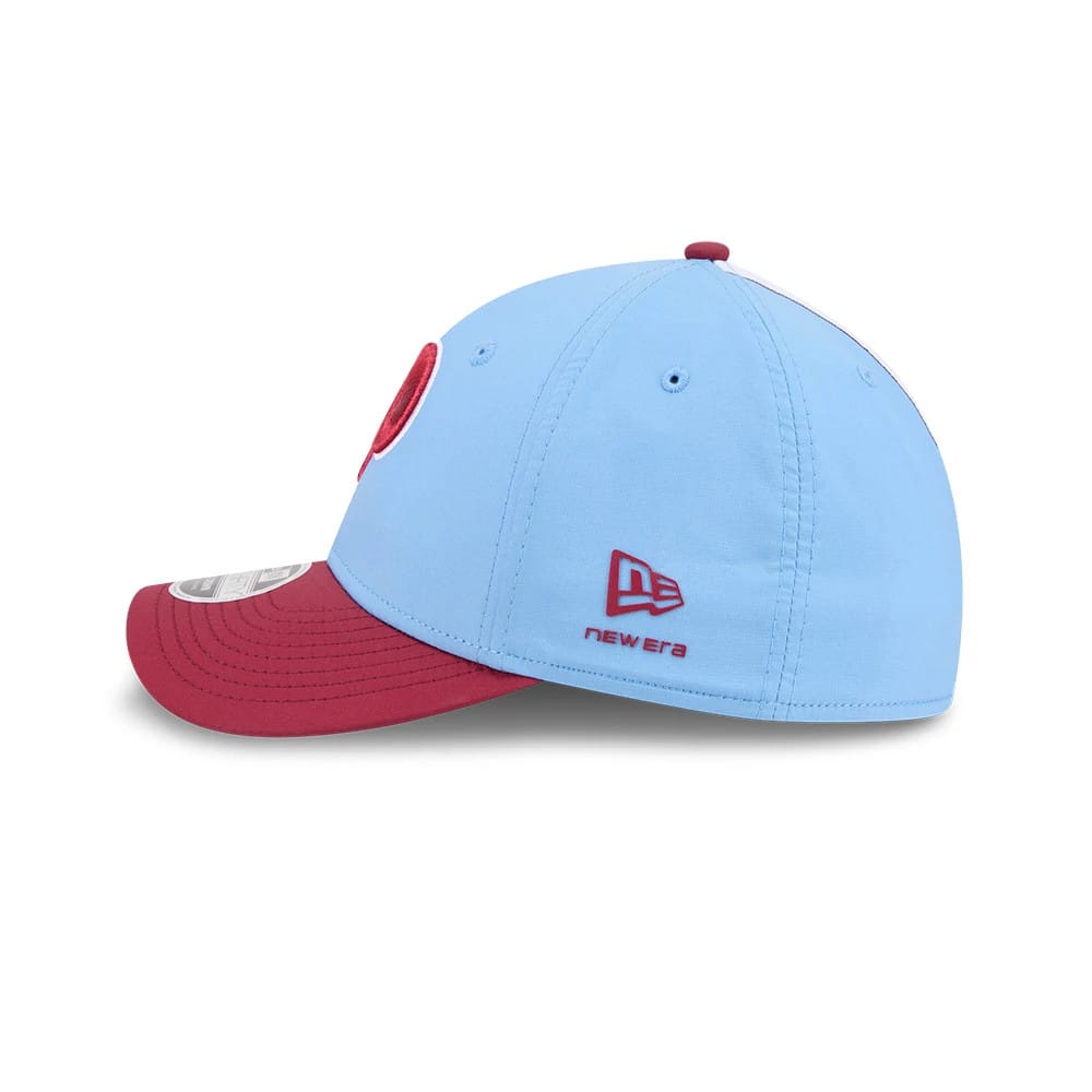 Pictured is this MLB All Star Game Philadelphia Phillies 39THIRTY M-Crown Stretch Fit cap in pastel blue. 6