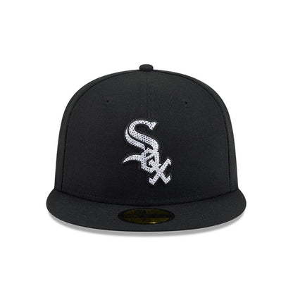 Pictured is this MLB Rhinestone Badge Chicago White Sox 59FIFTY Fitted cap in black. 3