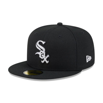 Pictured is this MLB Rhinestone Badge Chicago White Sox 59FIFTY Fitted cap in black. 1