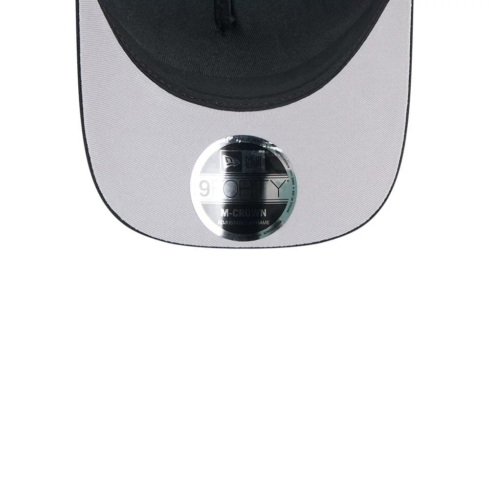 Pictured is this NFL All Over Las Vegas Raiders 9FORTY M-Crown A-Frame Trucker cap in black. 2