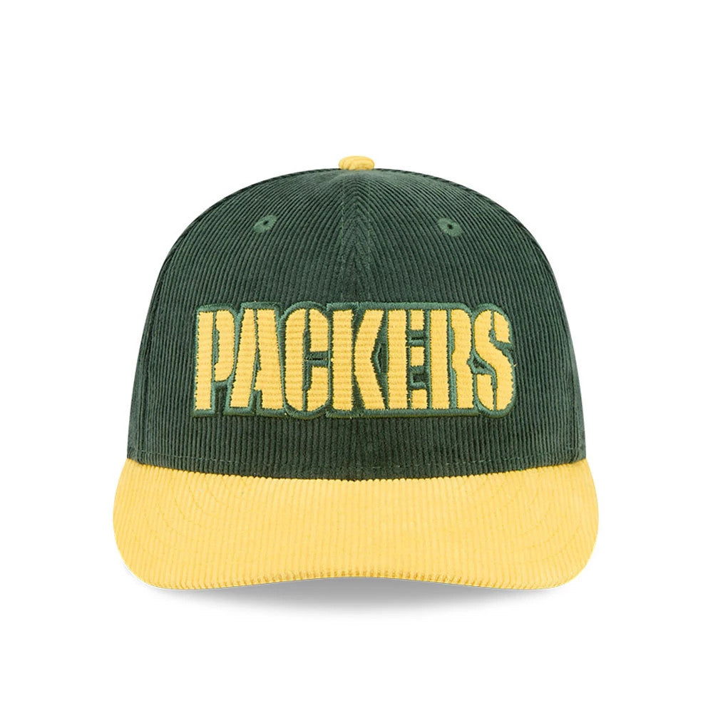 Pictured is this NFL 2 Tone Cord Green Bay Packers 9FIFTY Snapback cap in dark green. 2