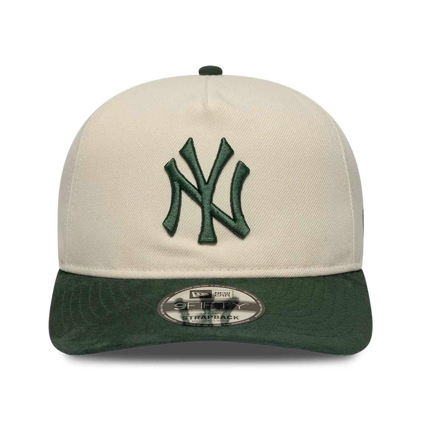 Pictured is this MLB Suede Visor New York Yankees 9FIFTY A-Frame Snapback cap in Cream. 3