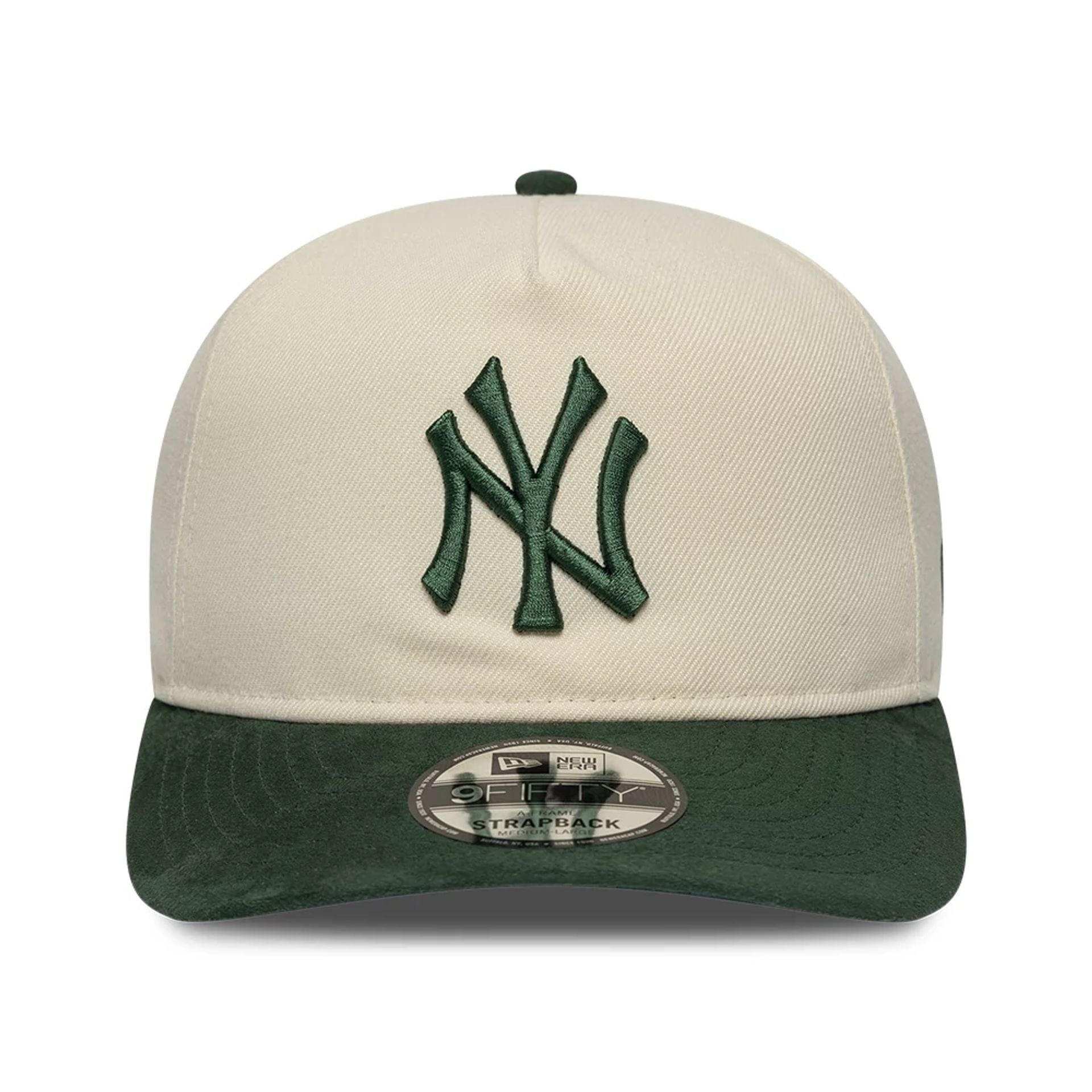 Pictured is this MLB Suede Visor New York Yankees 9FIFTY A-Frame Snapback cap in Cream. 3