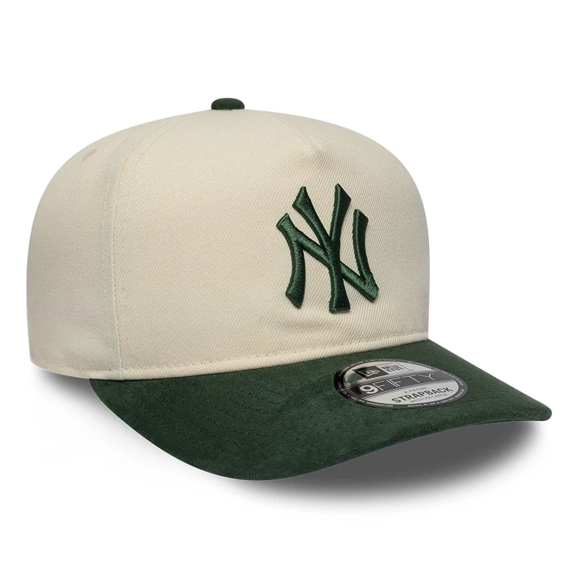 Pictured is this MLB Suede Visor New York Yankees 9FIFTY A-Frame Snapback cap in Cream. 4