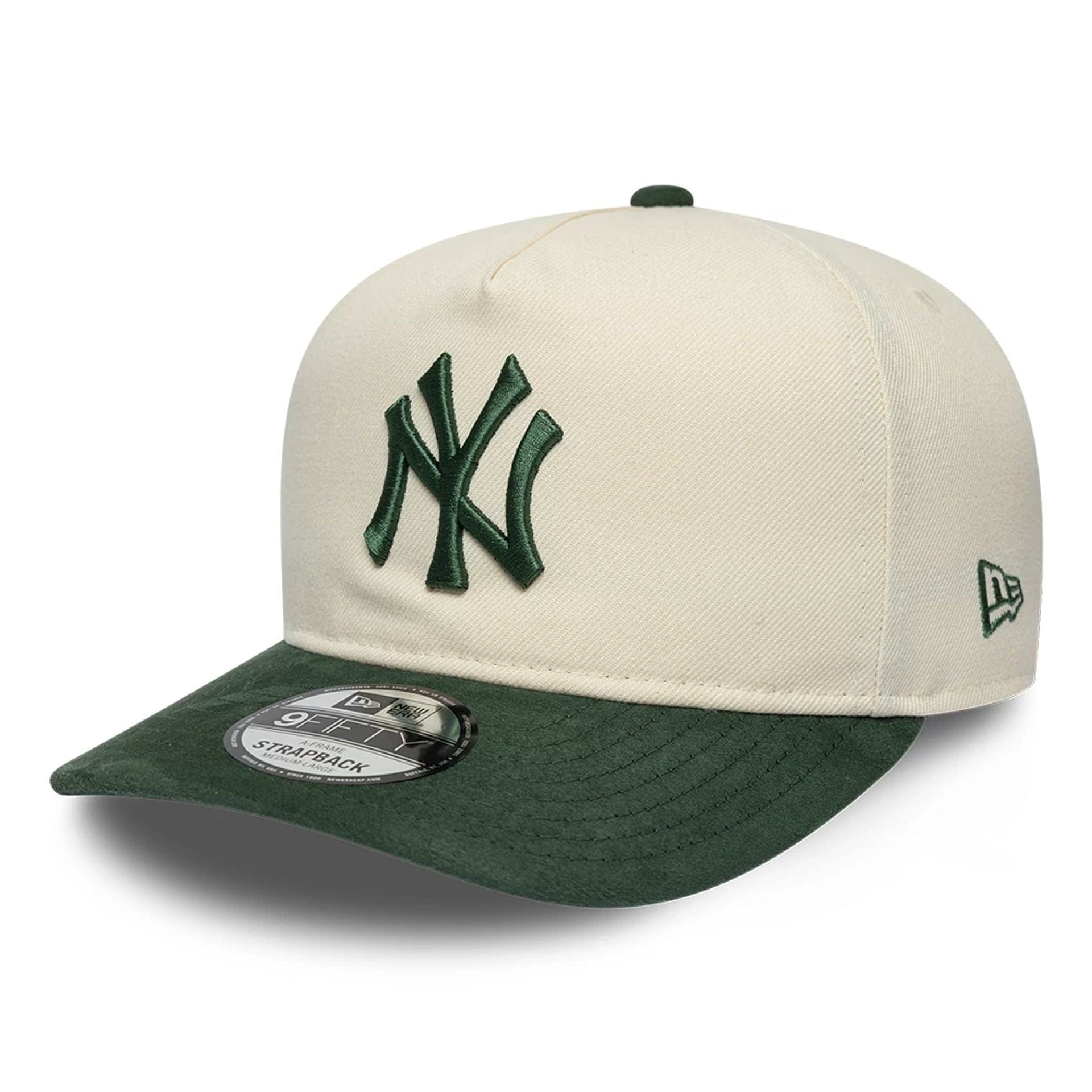Pictured is this MLB Suede Visor New York Yankees 9FIFTY A-Frame Snapback cap in Cream. 1
