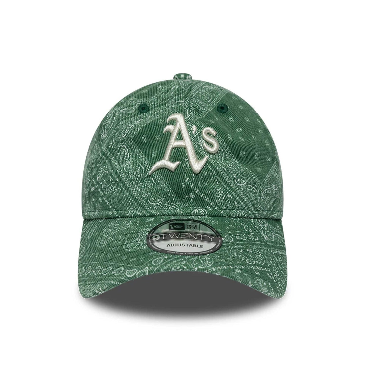 Pictured is this MLB Washed Paisley Athletics 9TWENTY cap in dark green. 3