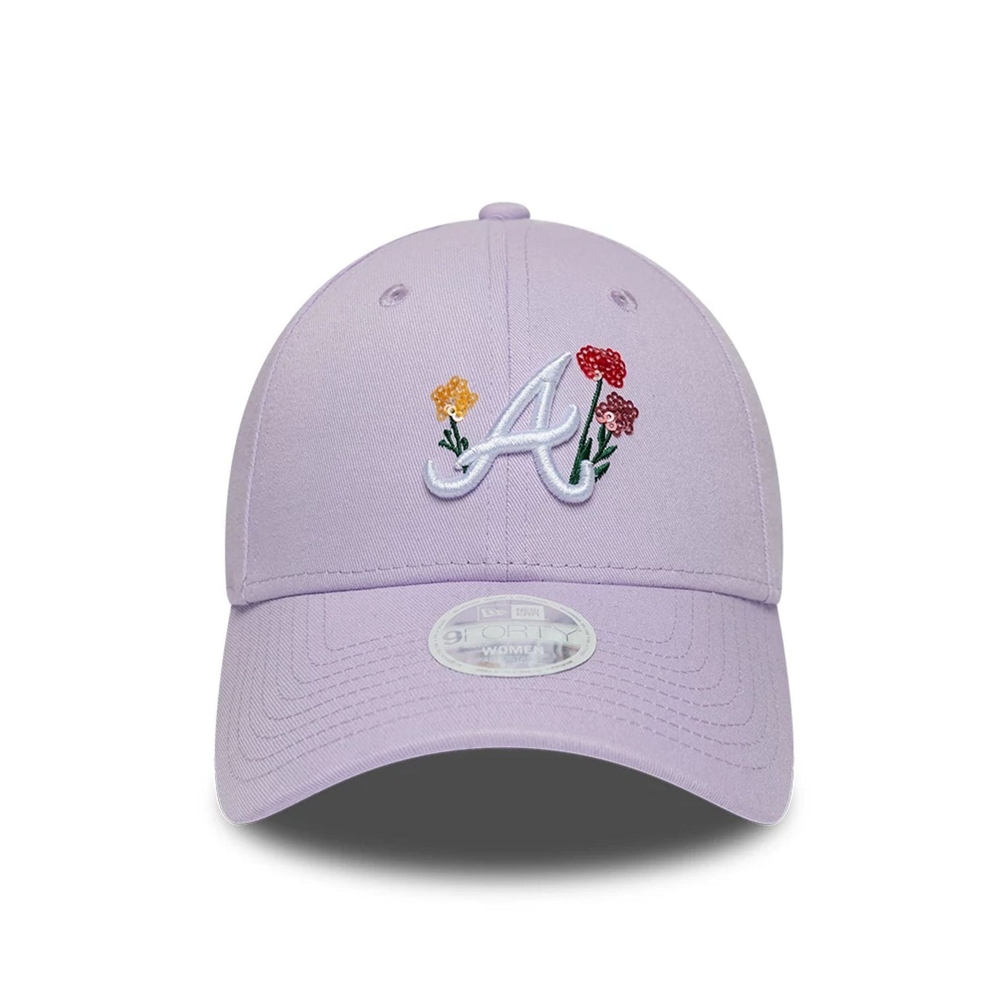 Pictured is this Womens MLB Floral Icon Atlanta Braves 9FORTY cap in pastel purple. 2