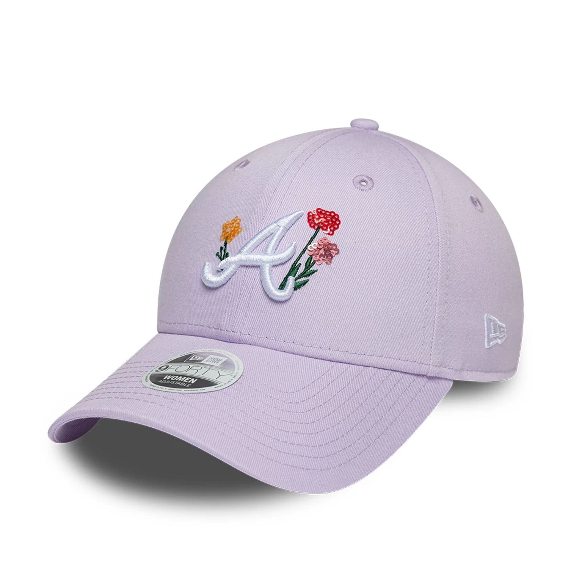 Pictured is this Womens MLB Floral Icon Atlanta Braves 9FORTY cap in pastel purple. 1