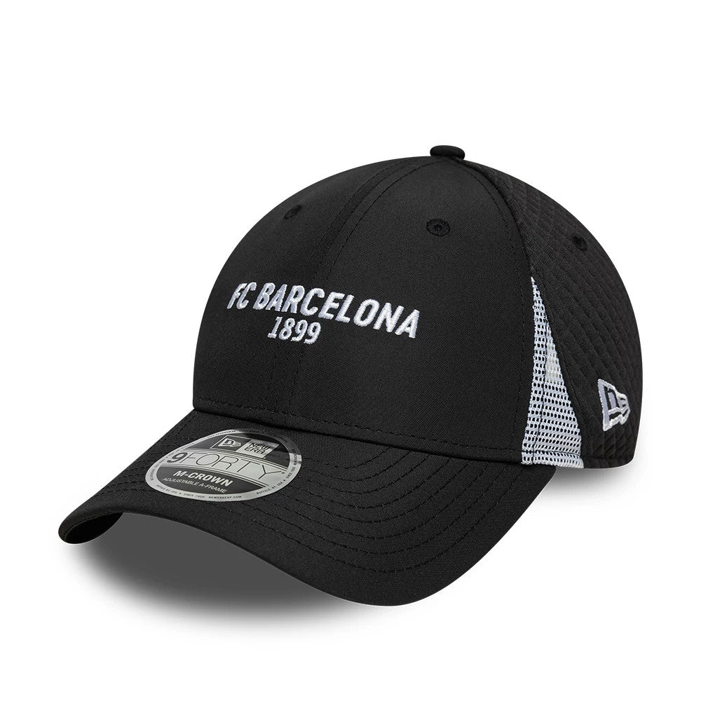 Pictured is this FC Barcelona Featherweight Poly 9FORTY M-Crown cap in black. 1