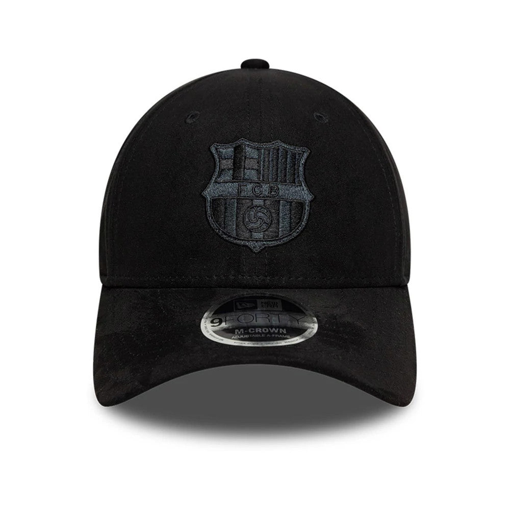 Pictured is this FC Barcelona Faux Suede 9FORTY M-Crown cap in black. 2