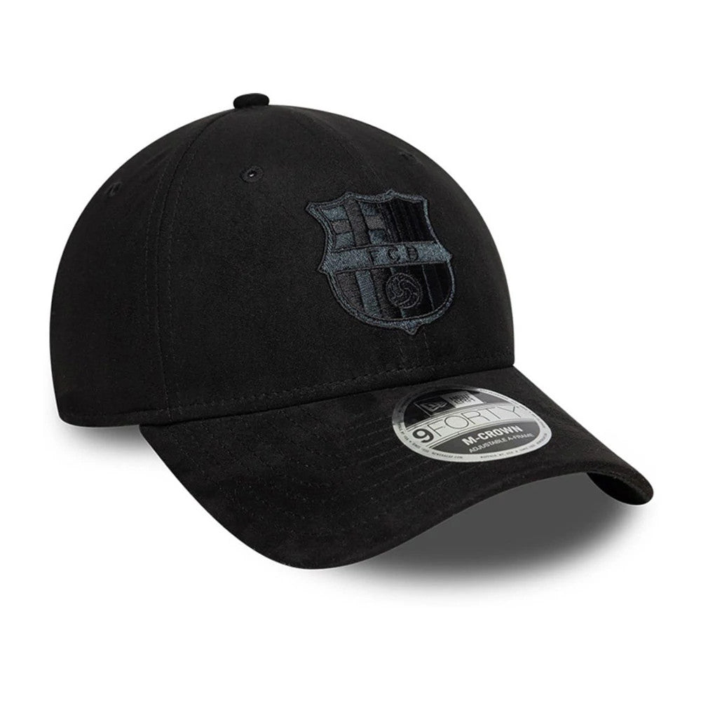 Pictured is this FC Barcelona Faux Suede 9FORTY M-Crown cap in black. 3