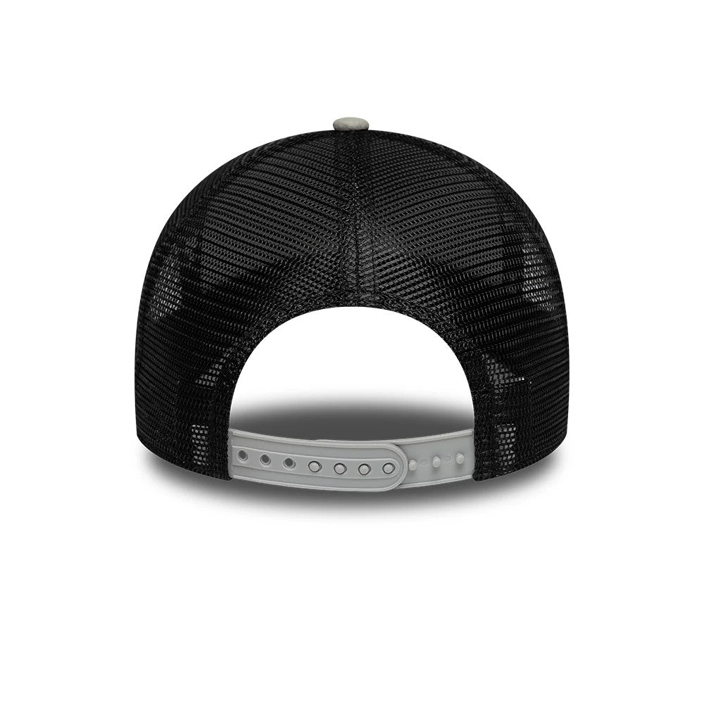 Pictured is this FC Barcelona Faux Suede 9FORTY A-Frame Trucker cap in grey. 4