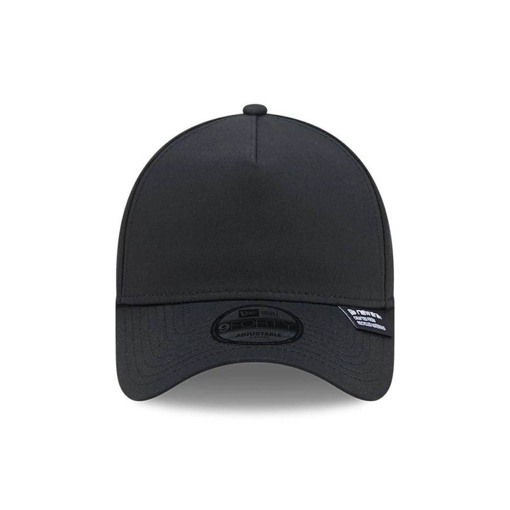 Pictured is this New Era Recycled Twill 9FORTY A-Frame cap in black. 3