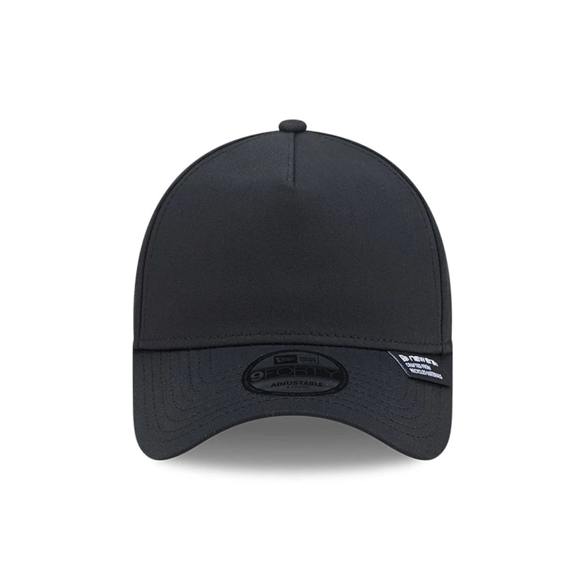 Pictured is this New Era Recycled Twill 9FORTY A-Frame cap in black. 3