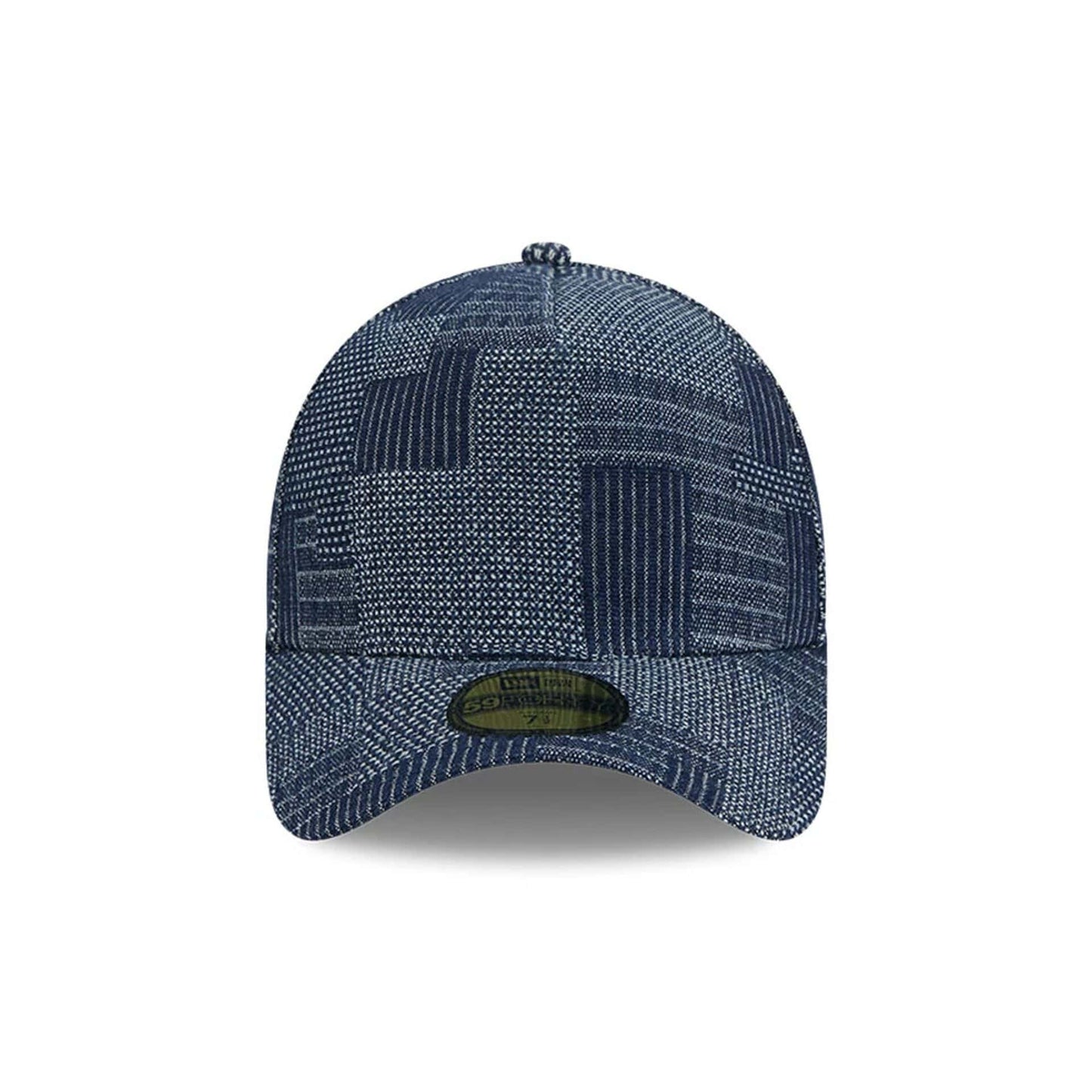 Pictured is this New Era Patchwork Denim 59FORTY A-Frame Fitted cap in navy. 3