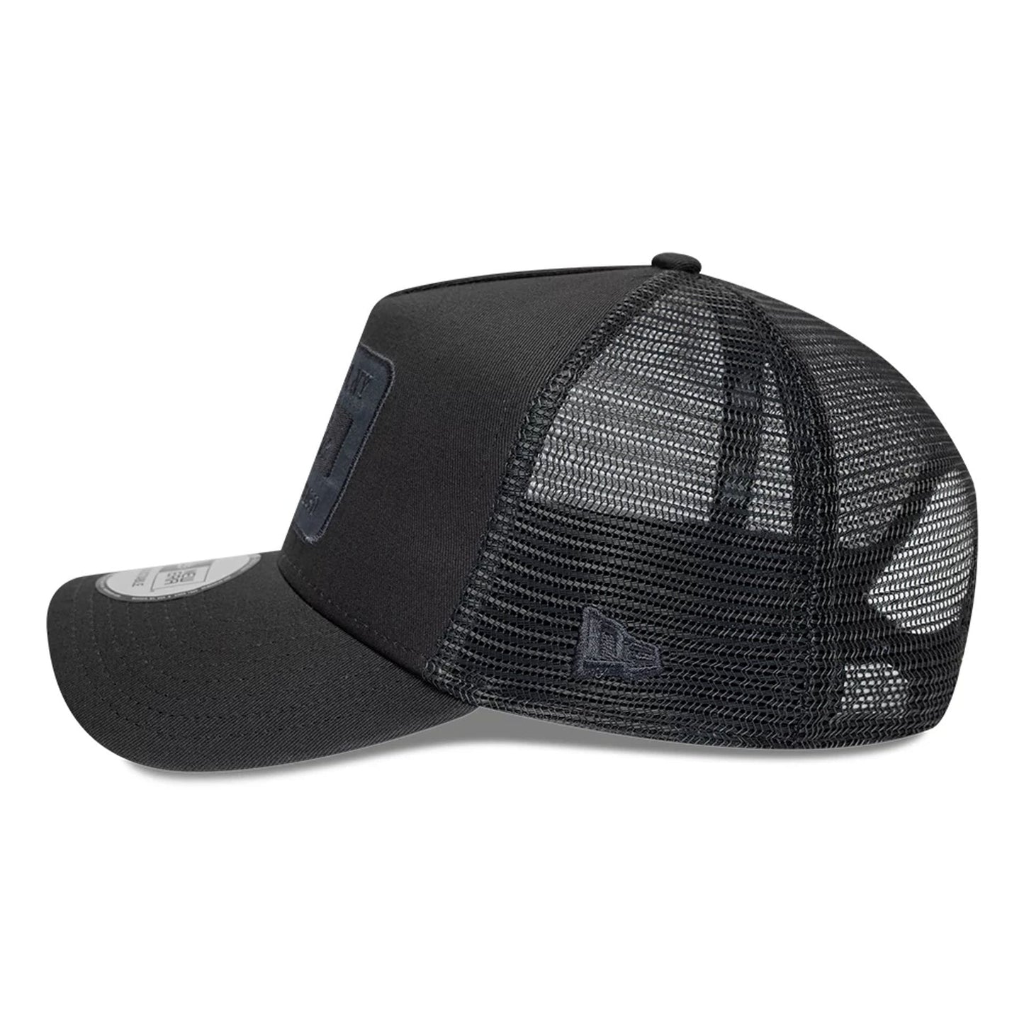 Pictured is this New Era Patch 9FORTY A-Frame Trucker Adjustable cap in charcoal. 5