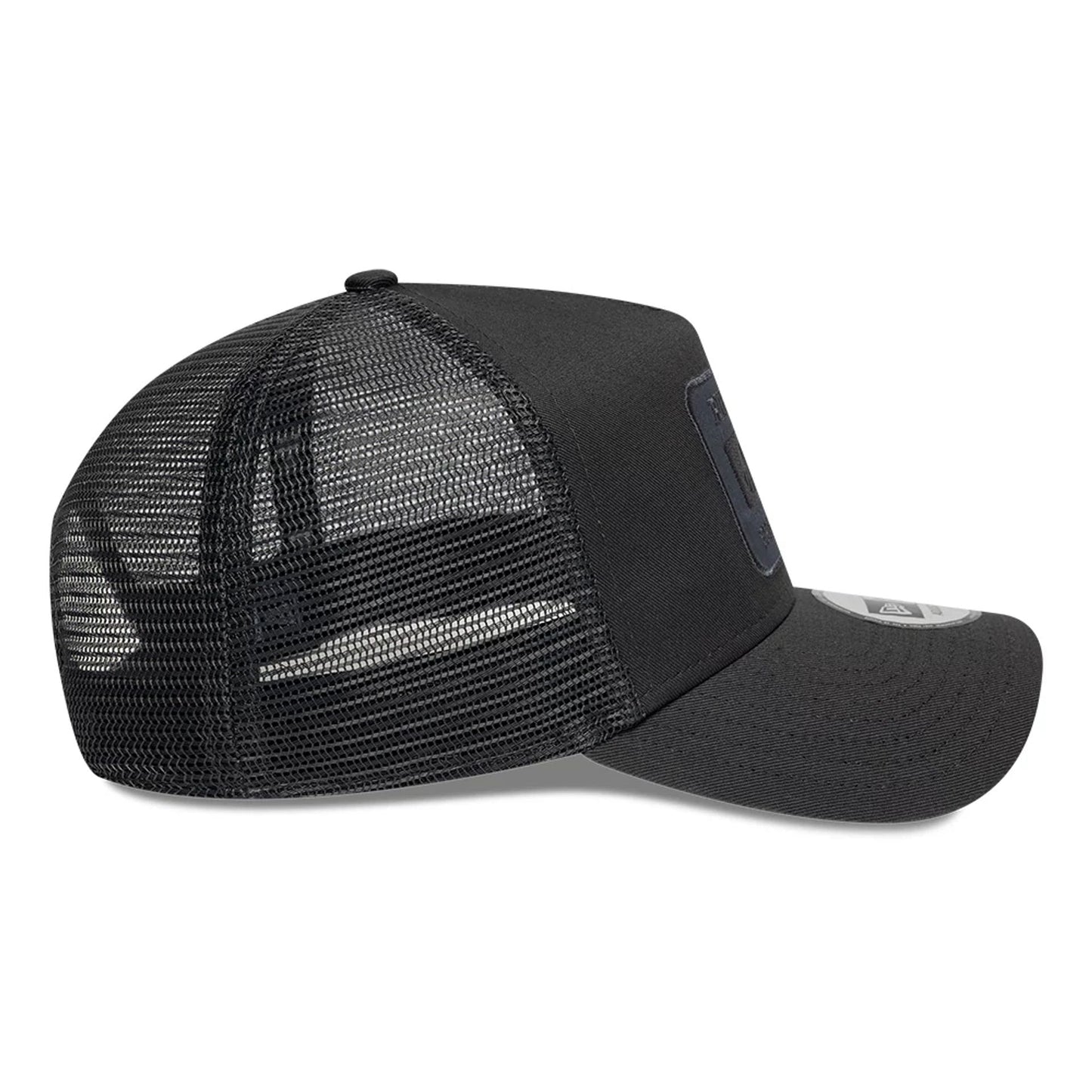Pictured is this New Era Patch 9FORTY A-Frame Trucker Adjustable cap in charcoal. 6