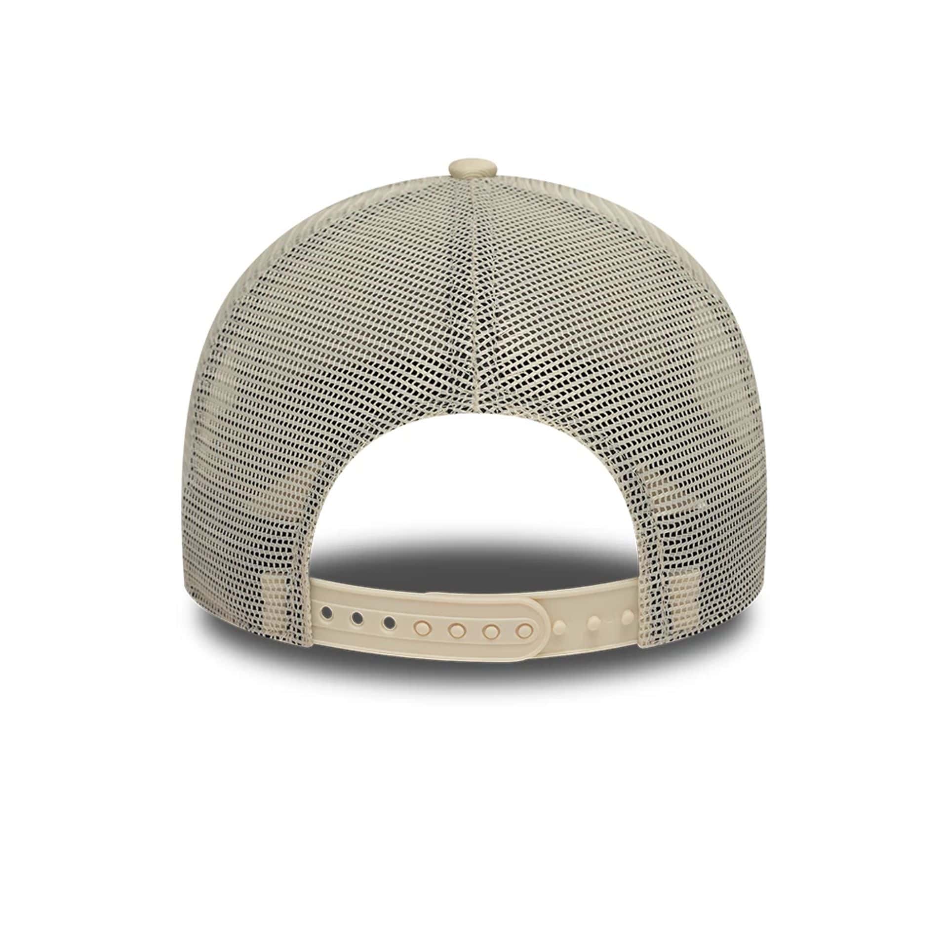 Pictured is this New Era Patch 9FORTY A-Frame Trucker Adjustable cap in light beige. 4