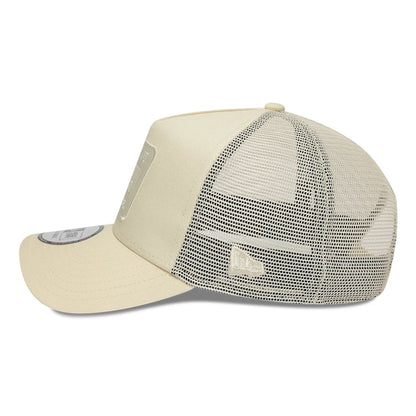 Pictured is this New Era Patch 9FORTY A-Frame Trucker Adjustable cap in light beige. 5