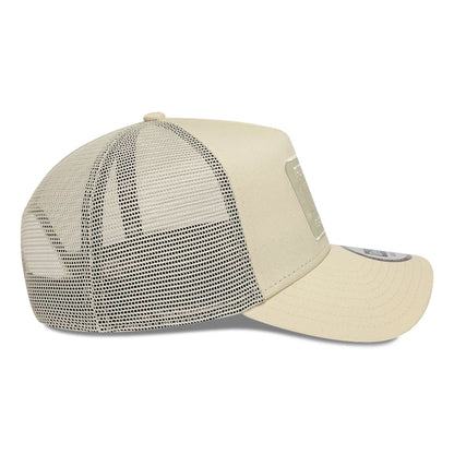 Pictured is this New Era Patch 9FORTY A-Frame Trucker Adjustable cap in light beige. 6