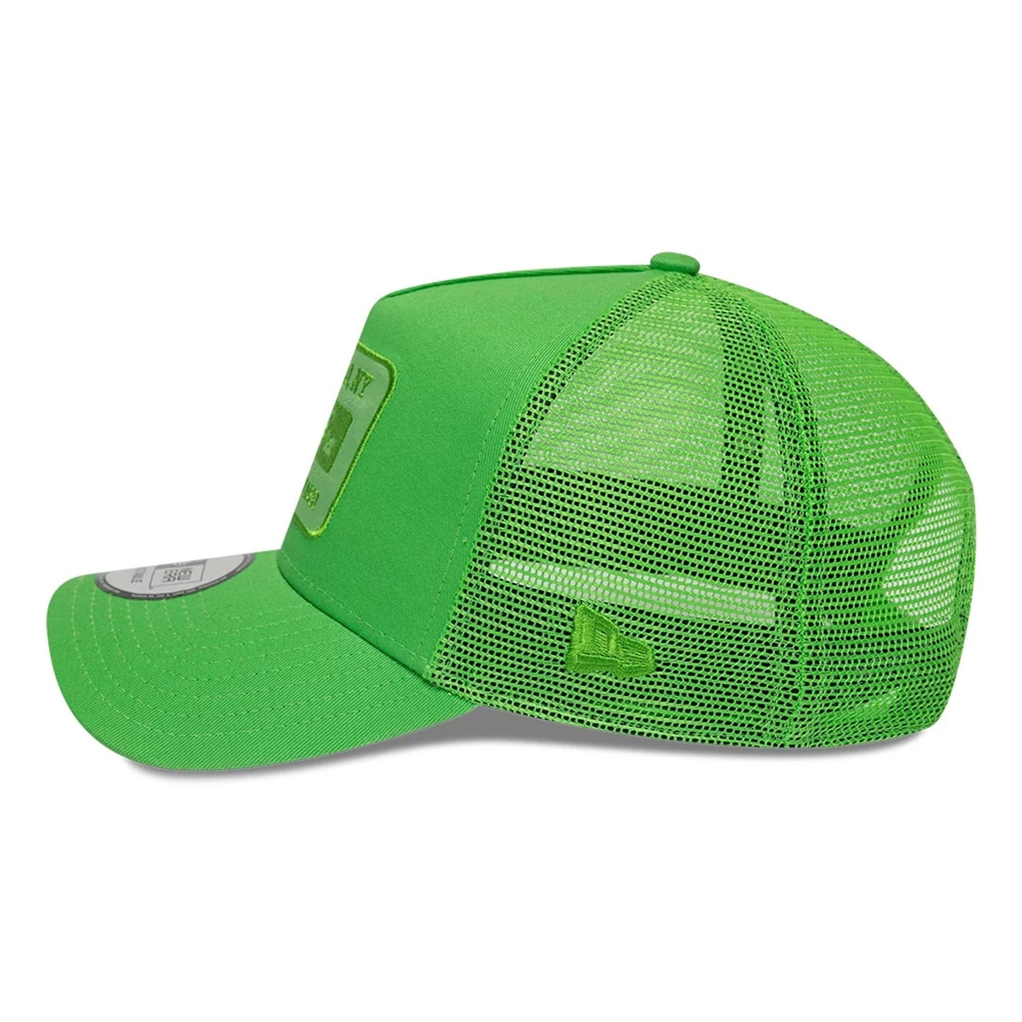 Pictured is this New Era Patch 9FORTY A-Frame Trucker Adjustable cap in open green. 5