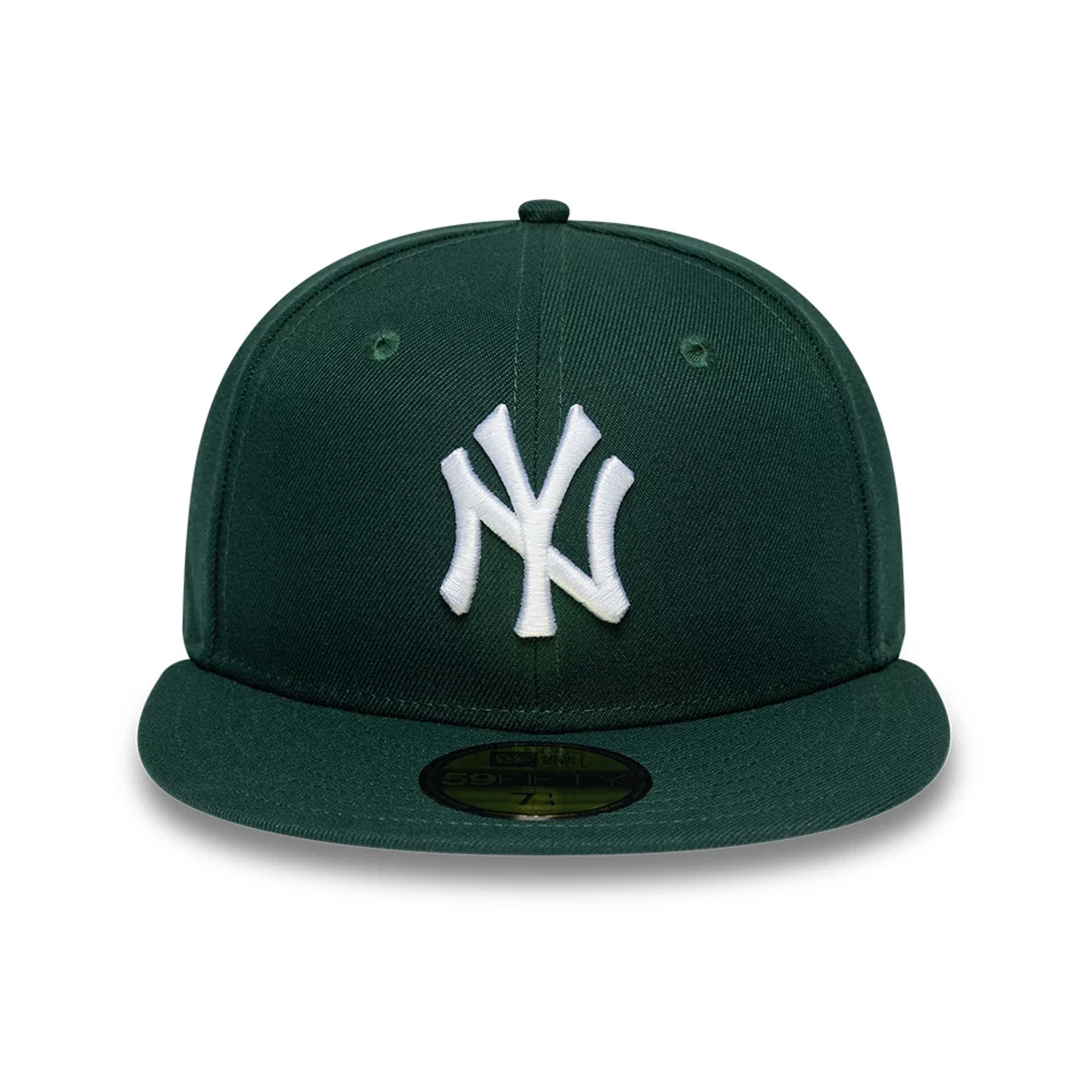 Pictured is this MLB League Essential New York Yankees 59FIFTY Fitted cap in dark green. 2