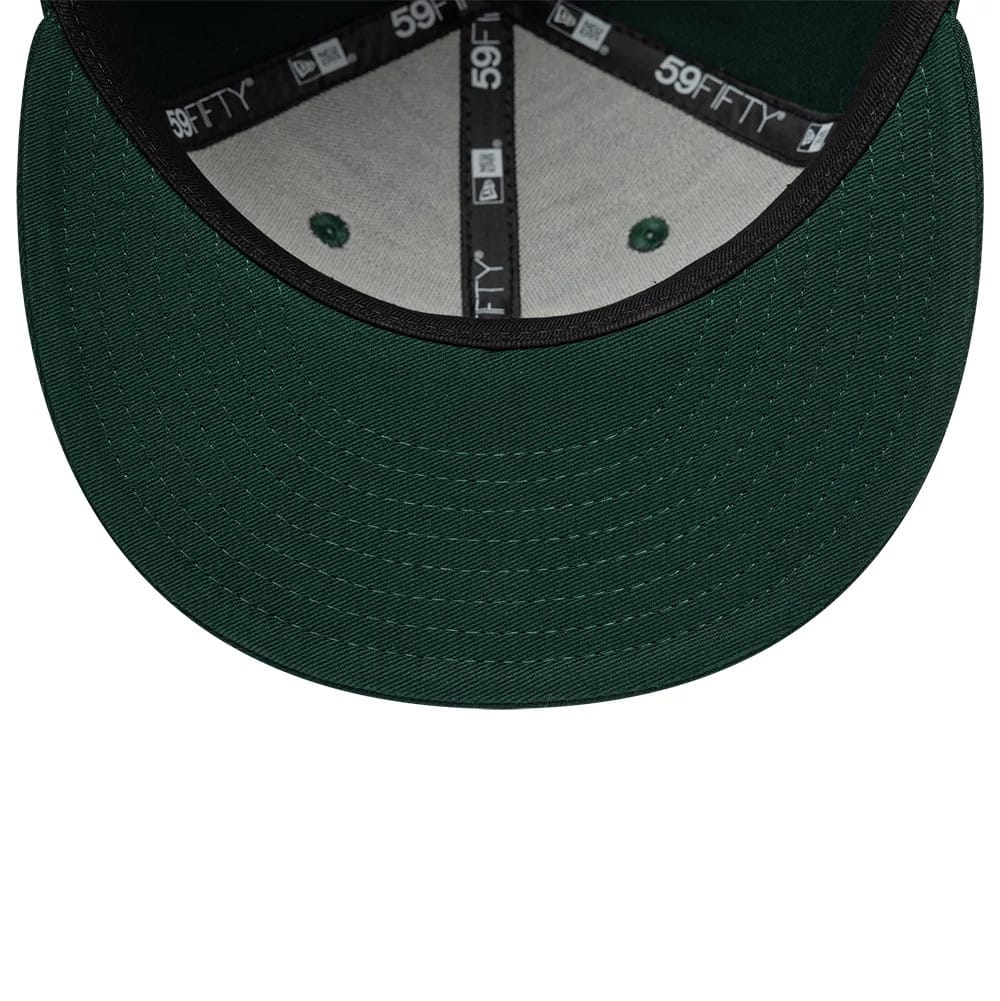 Pictured is this MLB League Essential Athletics 59FIFTY Fitted cap in dark green. 5