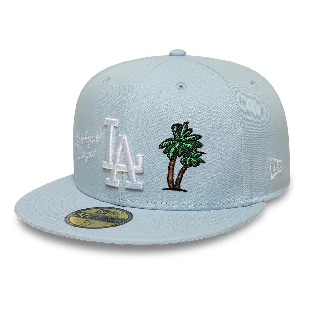 Pictured is this MLB City Icon LA Dodgers 59FIFTY Fitted cap in pastel blue. 1