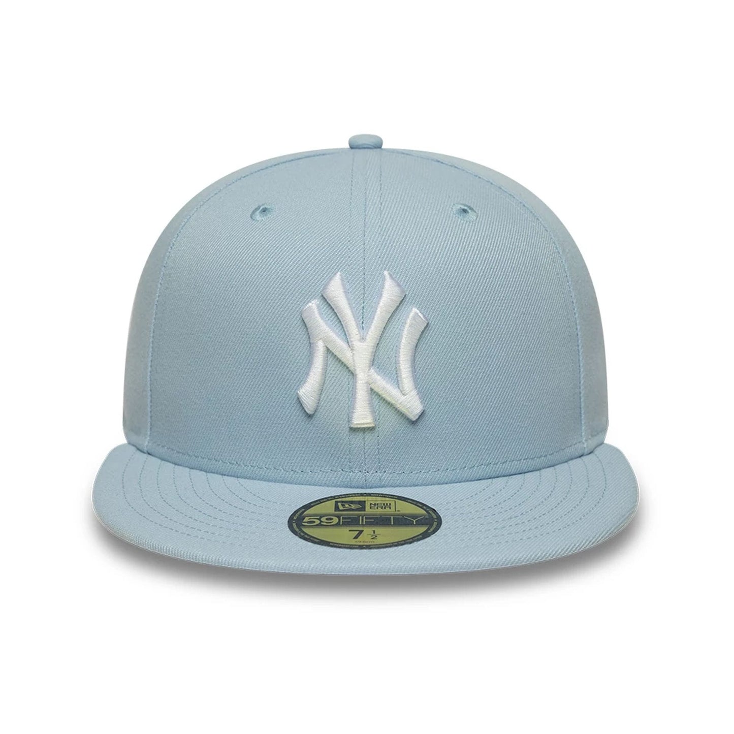 Pictured is this MLB League Essential New York Yankees 59FIFTY Fitted cap in pastel blue. 2