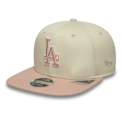 Pictured is this MLB World Series Patch LA Dodgers 9FIFTY Snapback Adjustable cap in light beige. 3