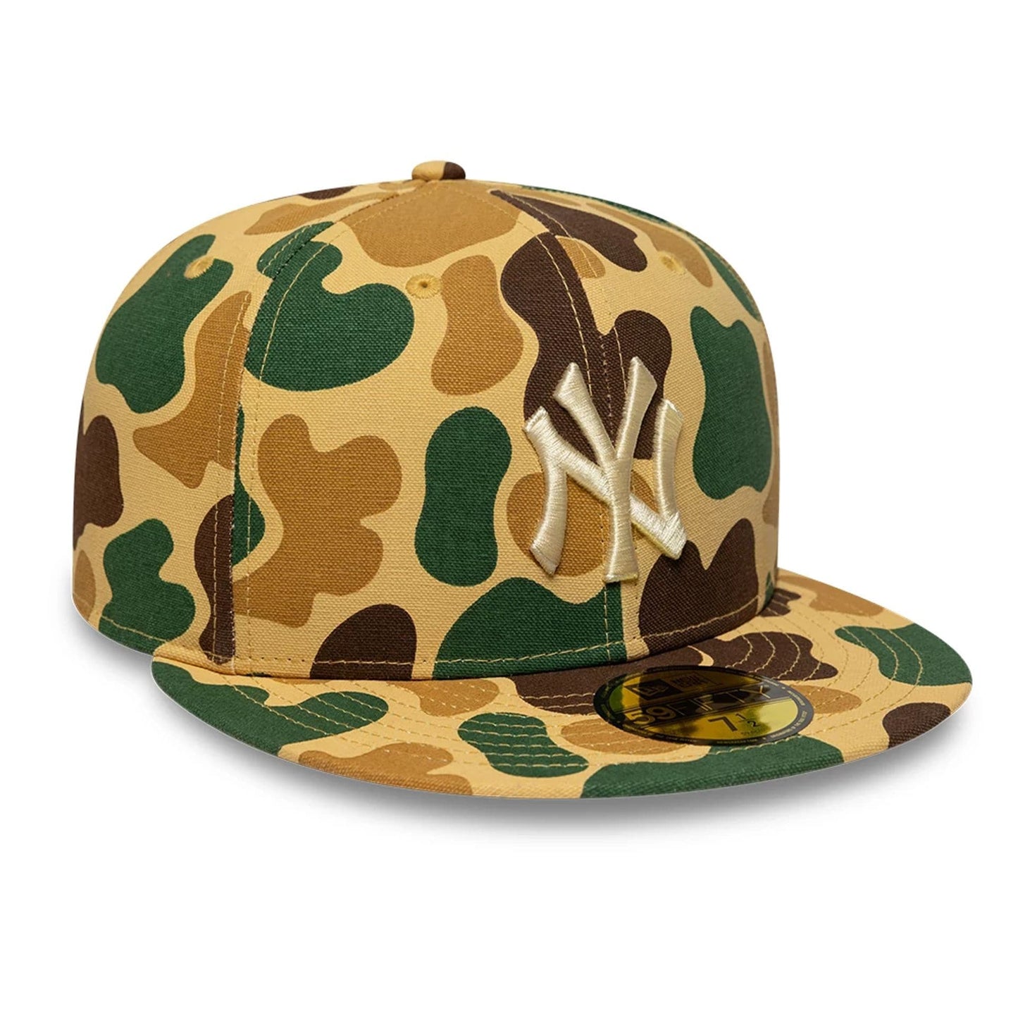 Pictured is this MLB Camo New York Yankees 59FIFTY Fitted cap in beige. 3