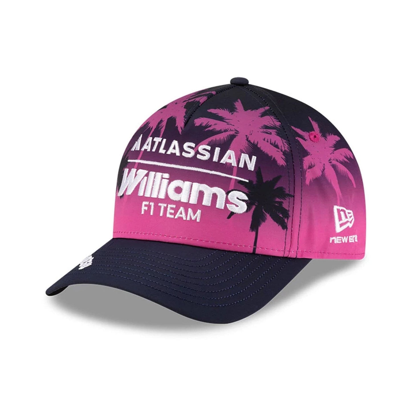 Pictured is this Miami Atlassian Williams F1 Team 9FORTY M-Crown A-Frame cap in navy. 3