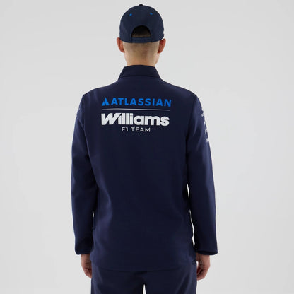 The model is wearing this Atlassian Williams F1 Team Hybrid Jacket in navy. 2
