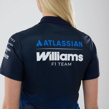 The model is wearing this Womens Atlassian Williams F1 Team Tech Polo T-shirt in navy. 6