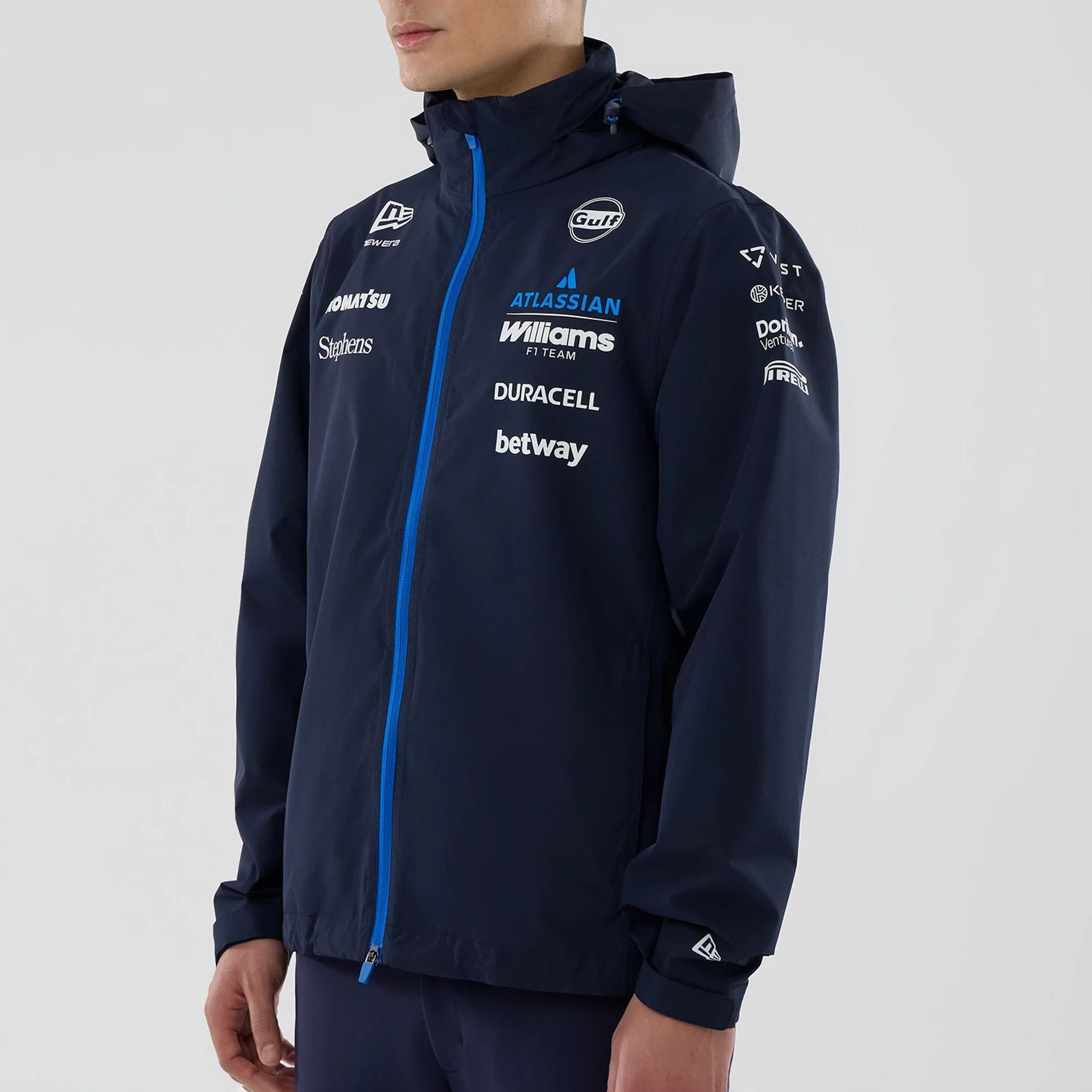 The model is wearing this Atlassian Williams F1 Team Rain Jacket in navy. 3