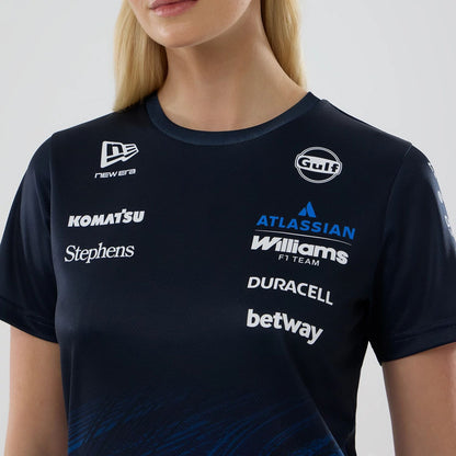 The model is wearing this Womens Atlassian Williams F1 Team Tech T-shirt in navy. 3