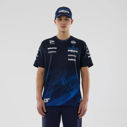 The model is wearing this Carlos Sainz Atlassian Williams F1 Team Tech T-shirt in navy. 1