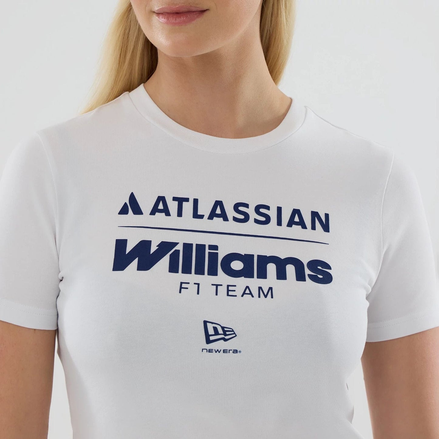 The model is wearing this Womens Atlassian Williams F1 Team T-Shirt in white. 5