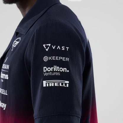 The model is wearing this Miami Atlassian Williams F1 Team Short Sleeve Shirt in navy. 5
