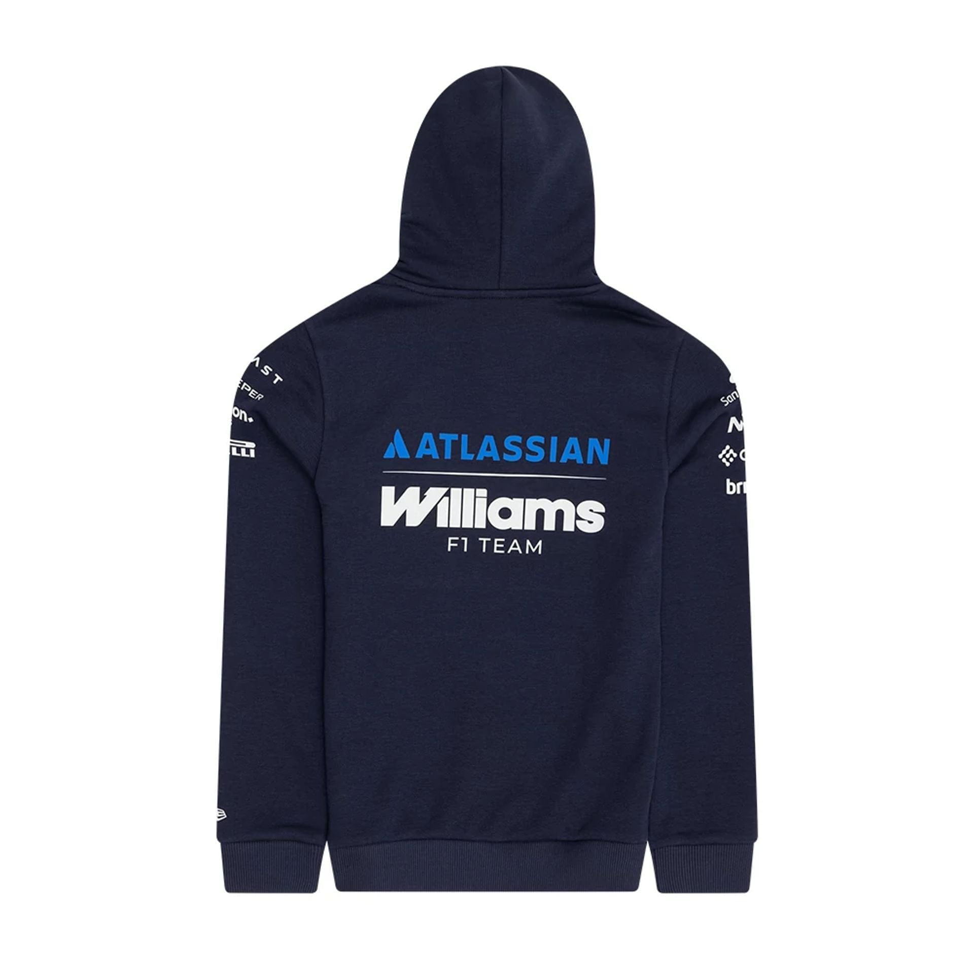 The model is wearing this Youth Replica Atlassian Williams F1 Team Pullover Hoodie in navy. 2