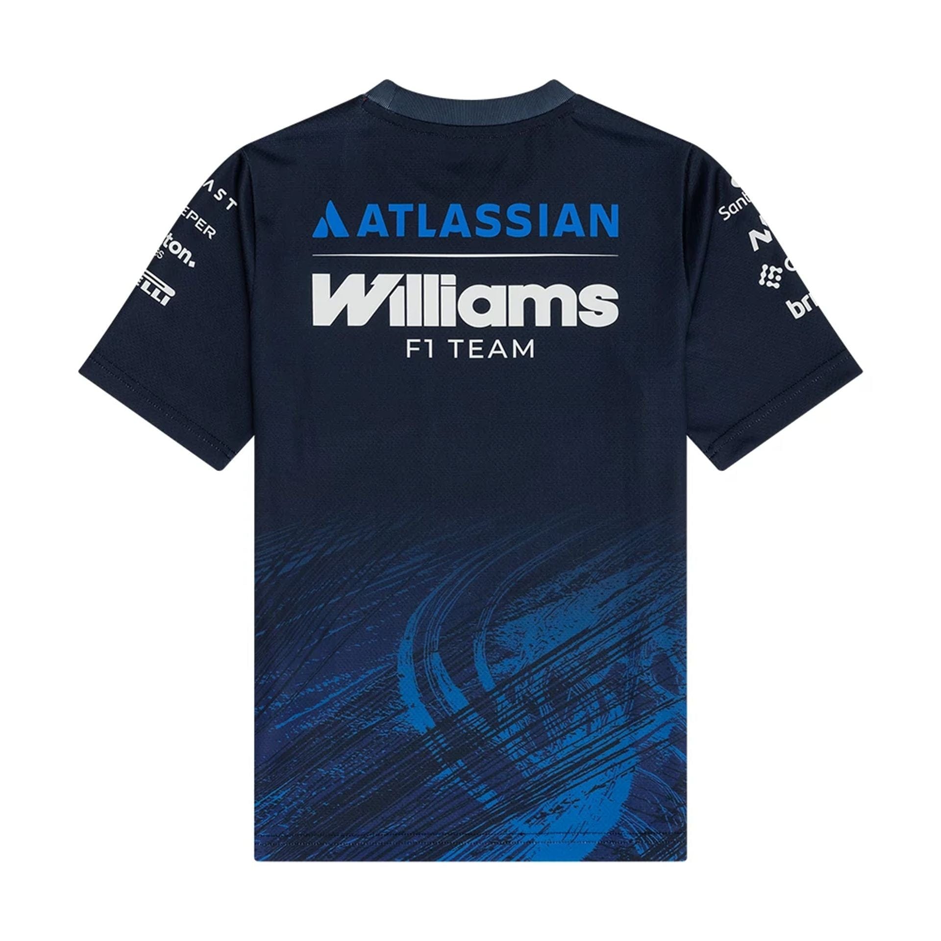 The model is wearing this Youth Atlassian Williams F1 Team Tech T-shirt in navy. 2