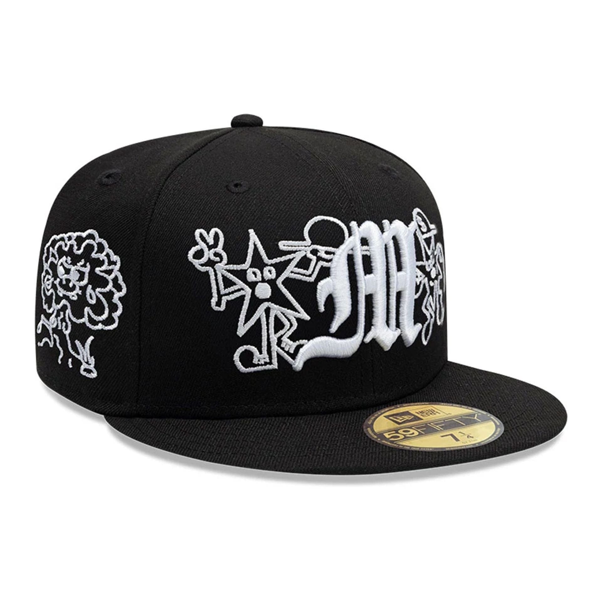 Pictured is this New Era X Mora All Over Characters 59FIFTY Fitted cap in black. 3
